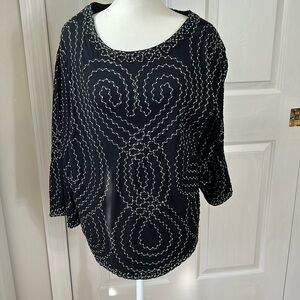 Lauren Michelle Black Blouse with Bead Embroidery Size 1x
